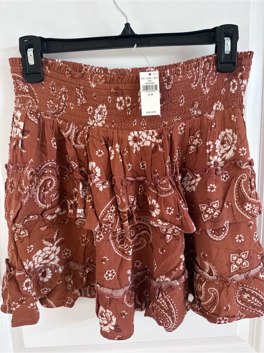 aerie Rust Floral Bandana Print Smocked Mini Skirt